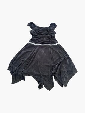 Disorderly Kids Black Glitter Handkerchief Hem Ruched Vintage Dress 18 1/2